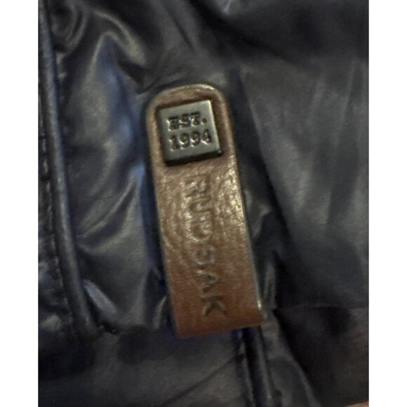 Rudsak Womens TP/XS Navy Down Long Coat With Fur Trim Hood Leather Accents - Picture 9 of 16